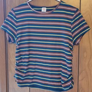 Sz XL - Wonder Nation - Striped Shirt w/ Rouched Sides - Blue, Brown, & Yellow